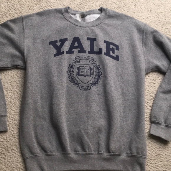 GILDAN/“HEATHER GRAY”YALE”NAVY LETTERING SWEATSHIRT/NEW - Picture 5 of 7